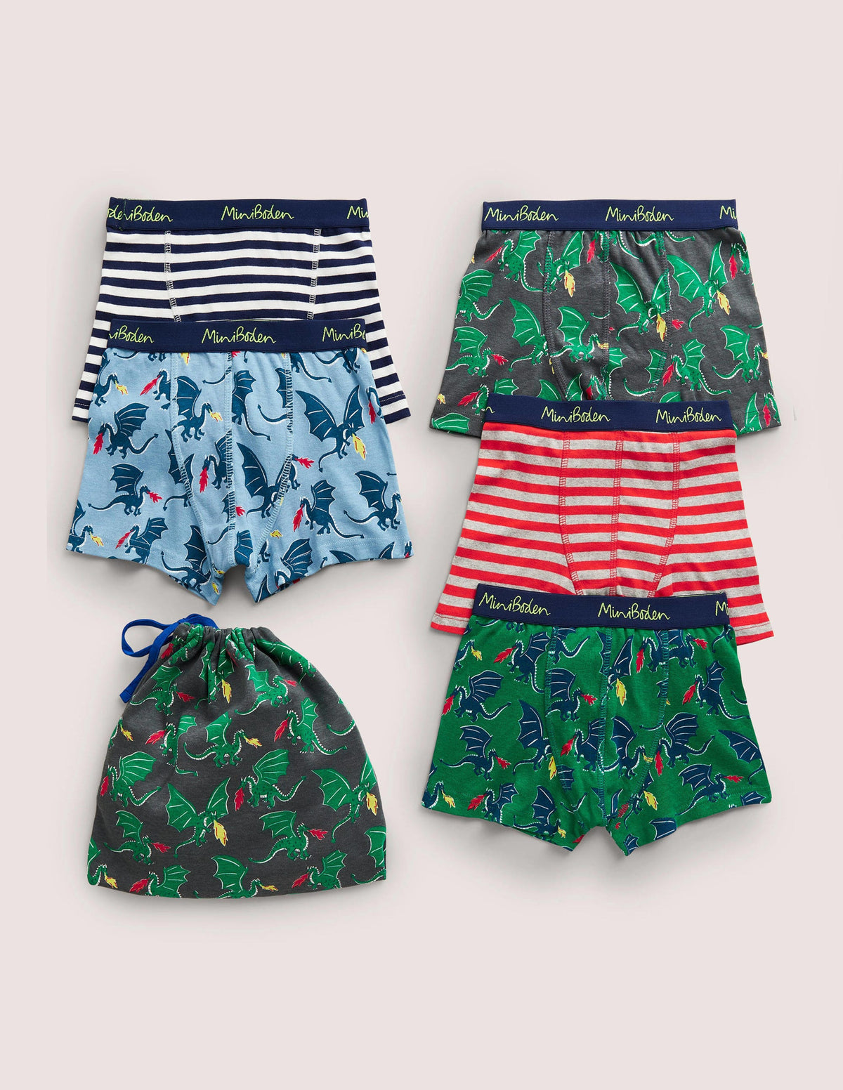 Boxershorts im 5er-Pack-Schottengrün, Drache - Image 1