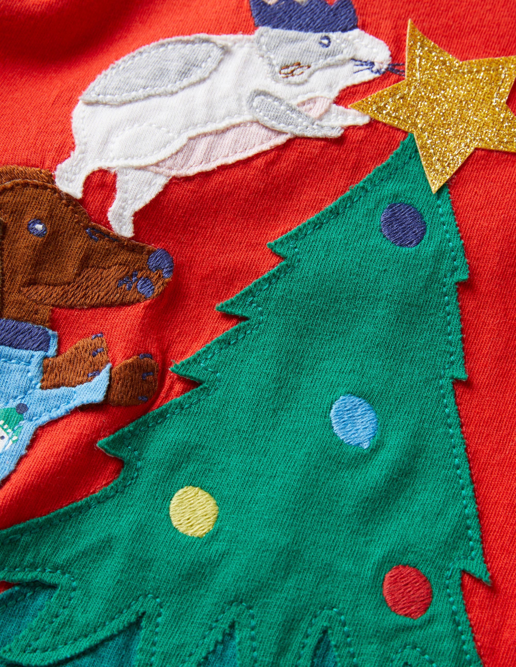 Appliqué Festive T-shirt-Fire Red Tree - Image 3