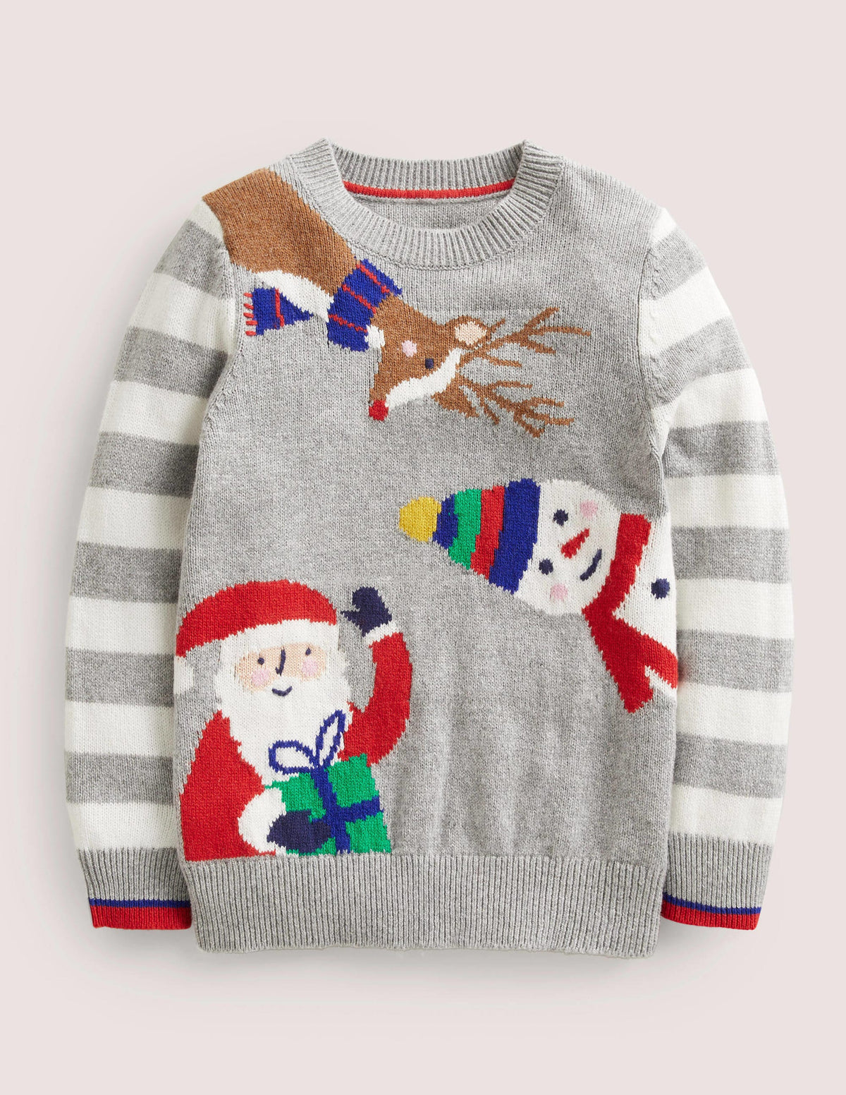 Grey Stripe Festive Christmas Jumper-Grün Meliert, Festliche Freunde-1