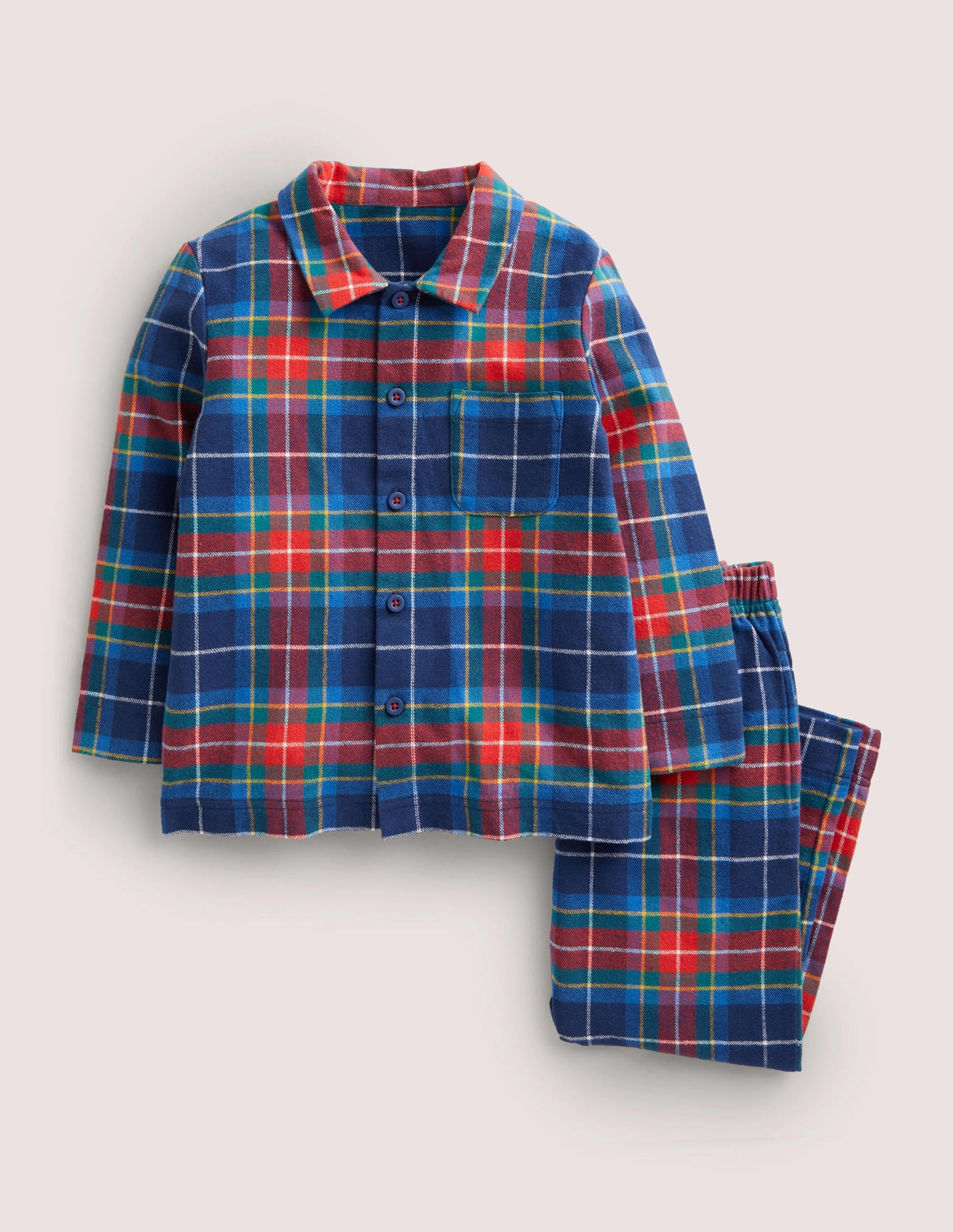 Pyjama-Set aus Webstoff-Schuluniform-Navy/Rot, Kariert - Image 1