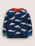 Sweat imprimé-Requins bleu marine universitaire/ivoire