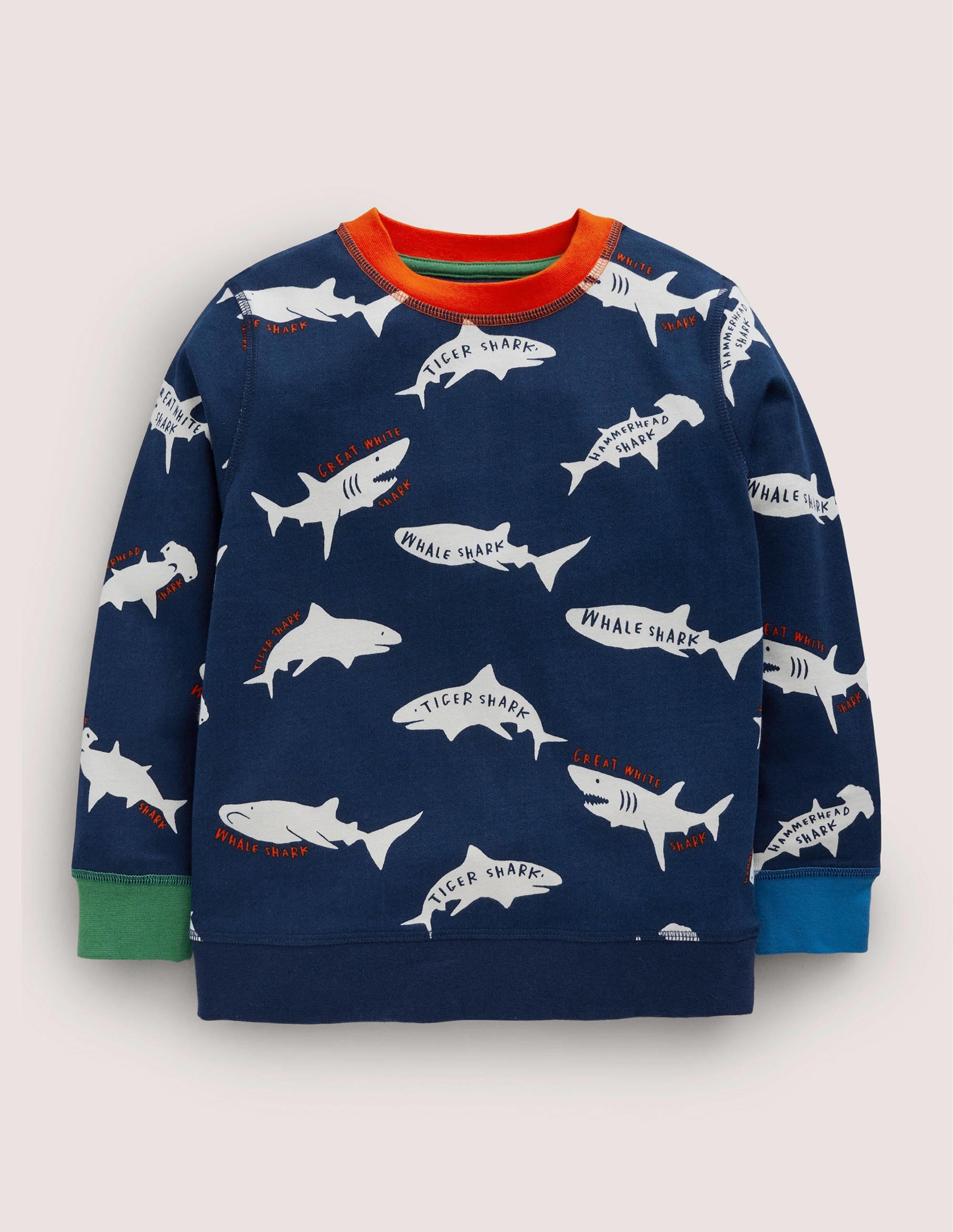 Sweat imprimé-Requins bleu marine universitaire/ivoire - Image 1