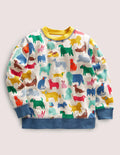 Sweat imprimé-Chien avoine chiné/bleu