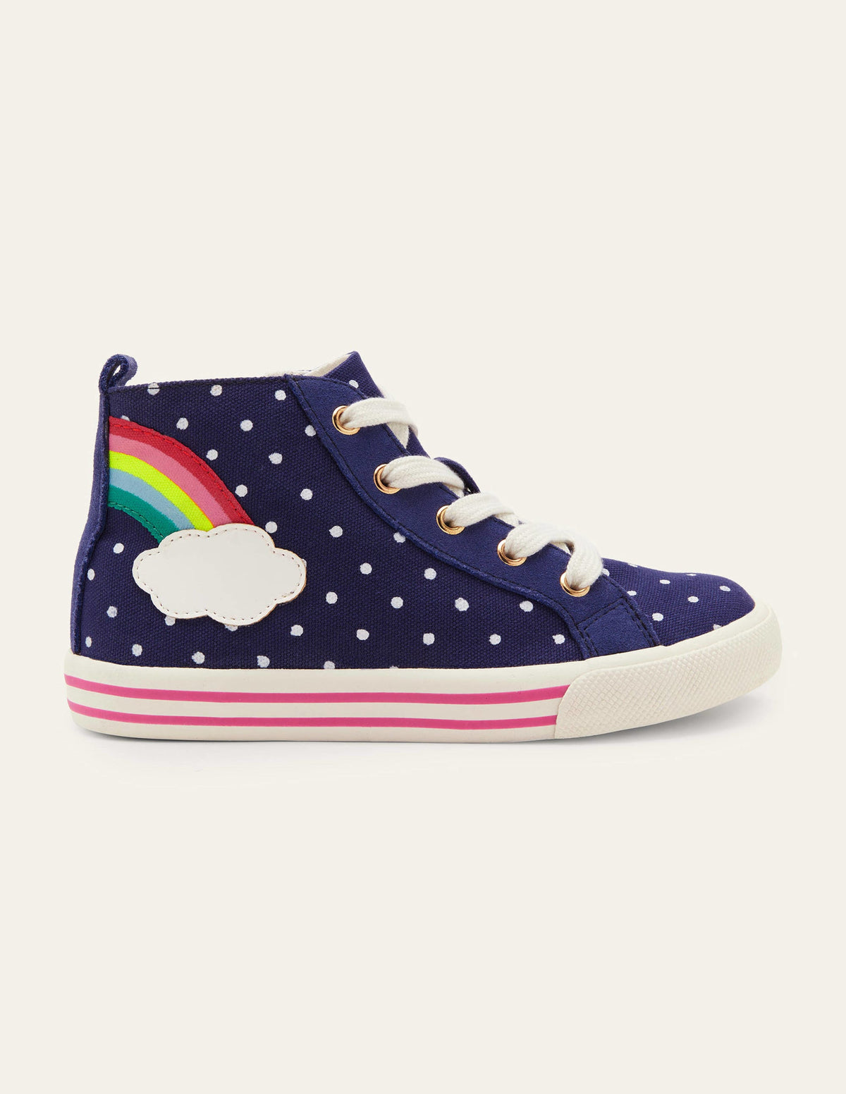 Originelle hochgeschnittene Canvas-Schuhe-Schuluniform-Navy/Regenbogen, Getupft - Image 1