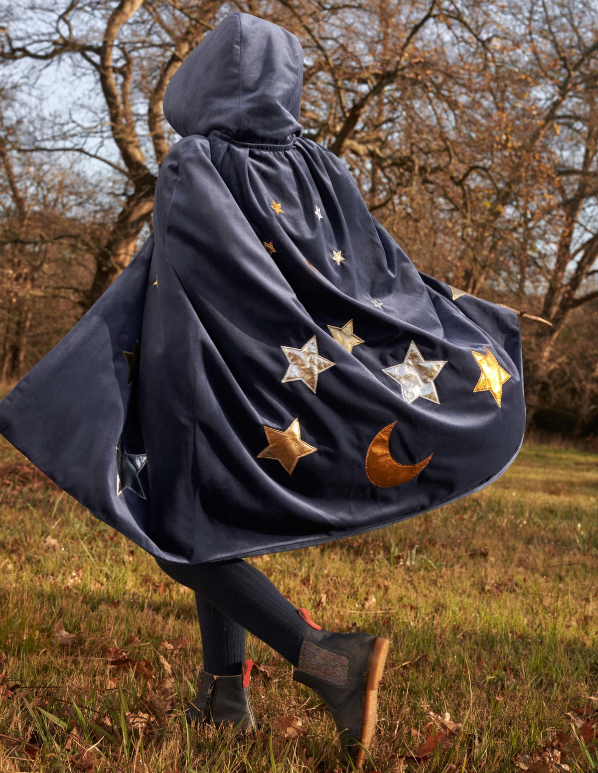 Navy Embroidered Stars Velvet Halloween Cape-Schuluniform-Navy - Image 5