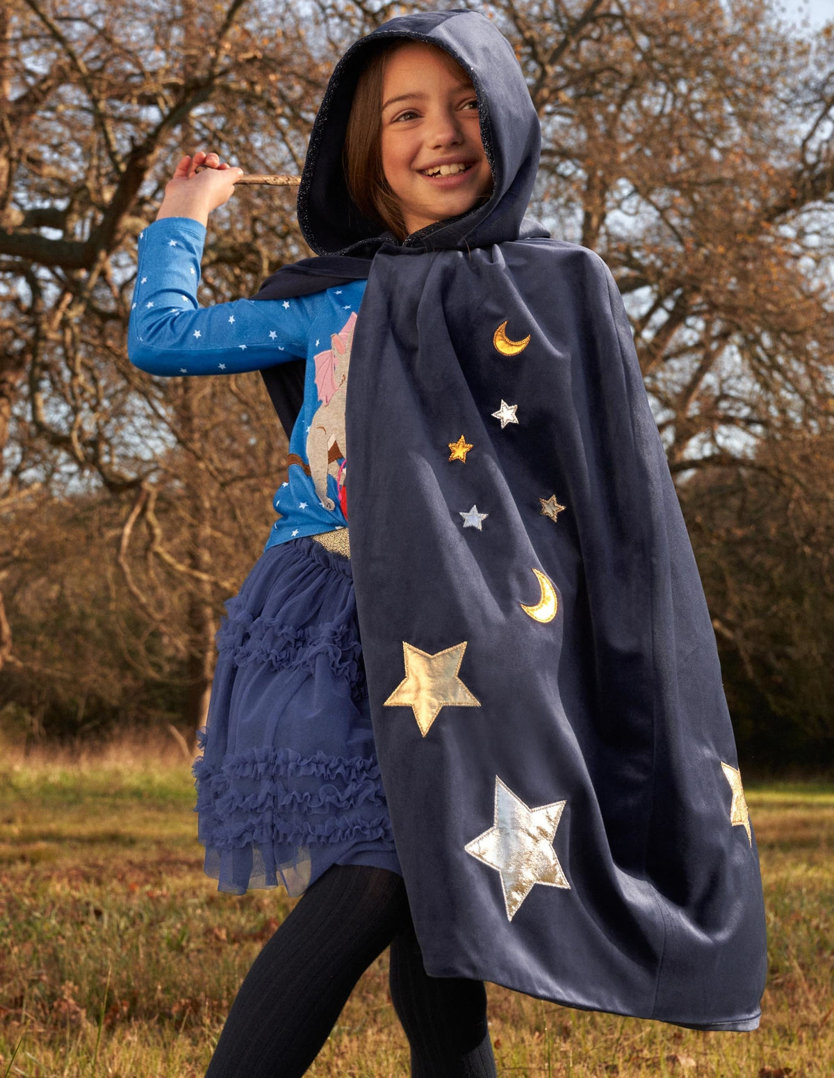 Navy Embroidered Stars Velvet Halloween Cape-Schuluniform-Navy - Image 6