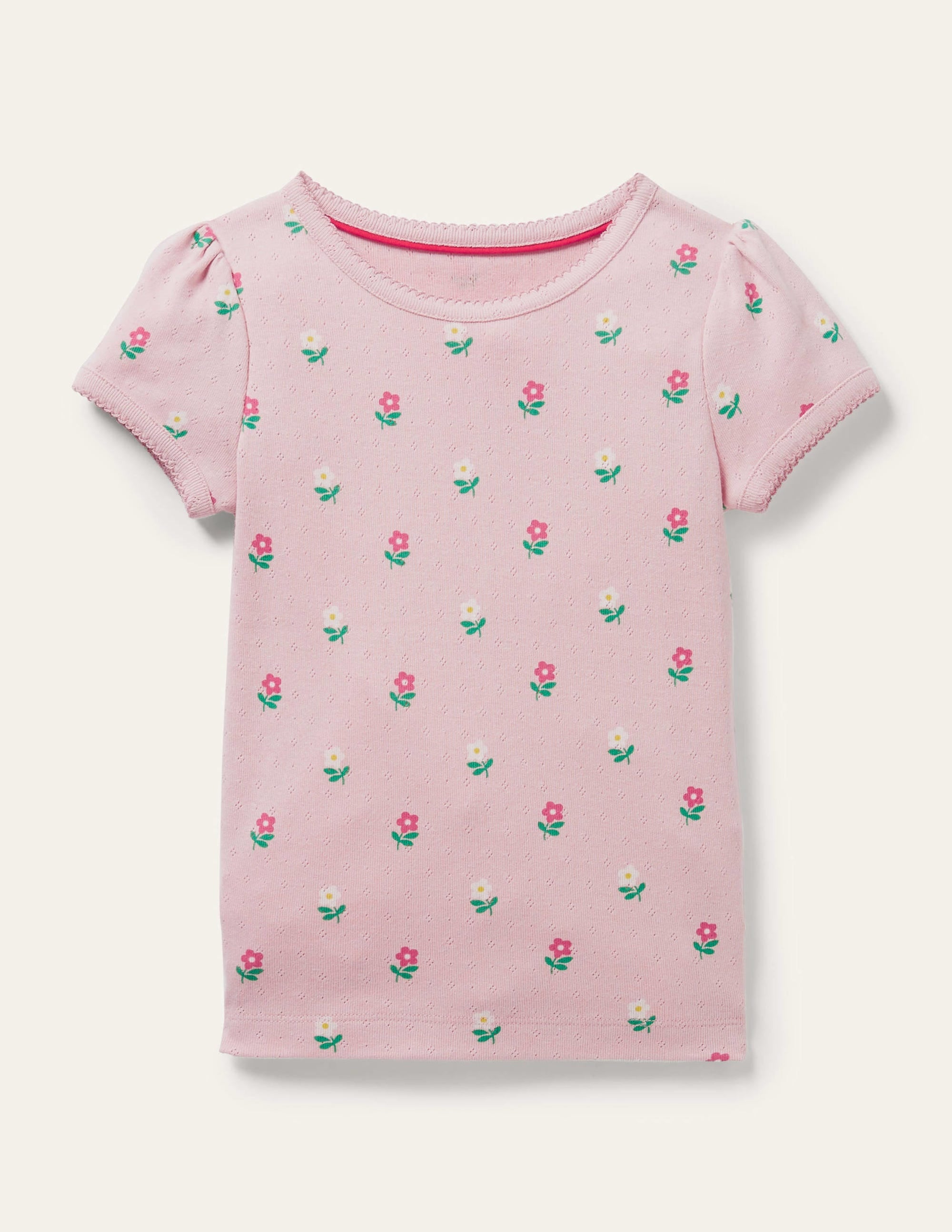 Top manches courtes en pointelle-Petites fleurs rose boto - Image 1