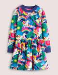Navy Unicorn Print Sweatshirt Dress-Patch floraux licornes multi