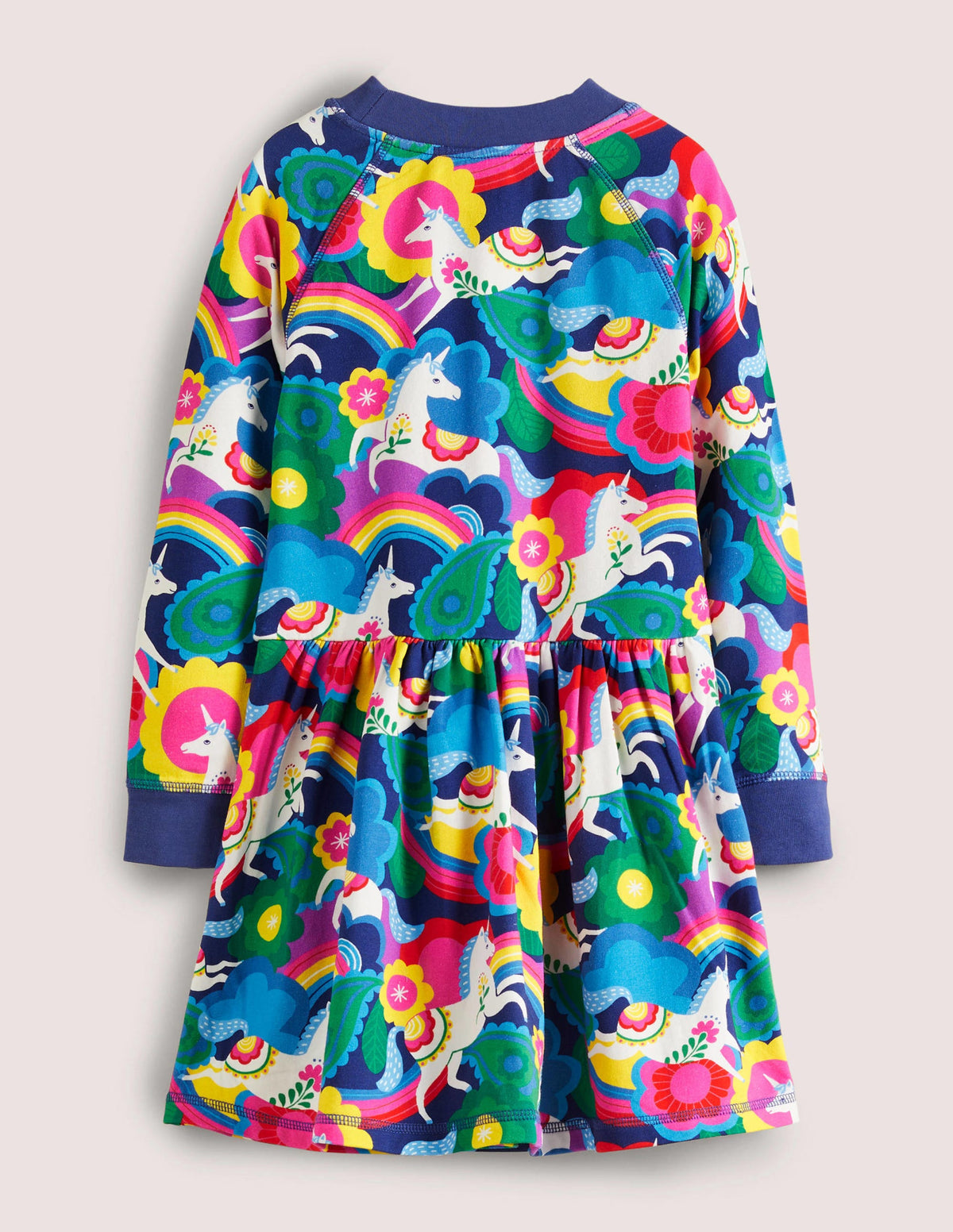 Navy Unicorn Print Sweatshirt Dress-Patch floraux licornes multi - Image 2