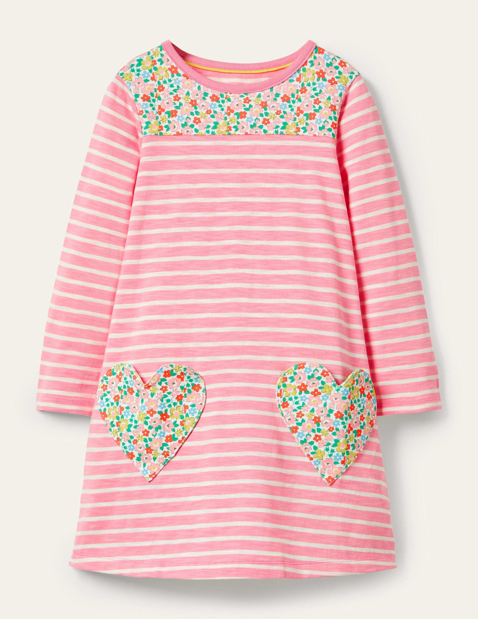 Robe fun en jersey avec poches-Kirschblütenrosa/Naturweiß-1