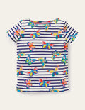 Kurzärmliges Bretonshirt-Bunt, Schmetterlinge/Gestreift