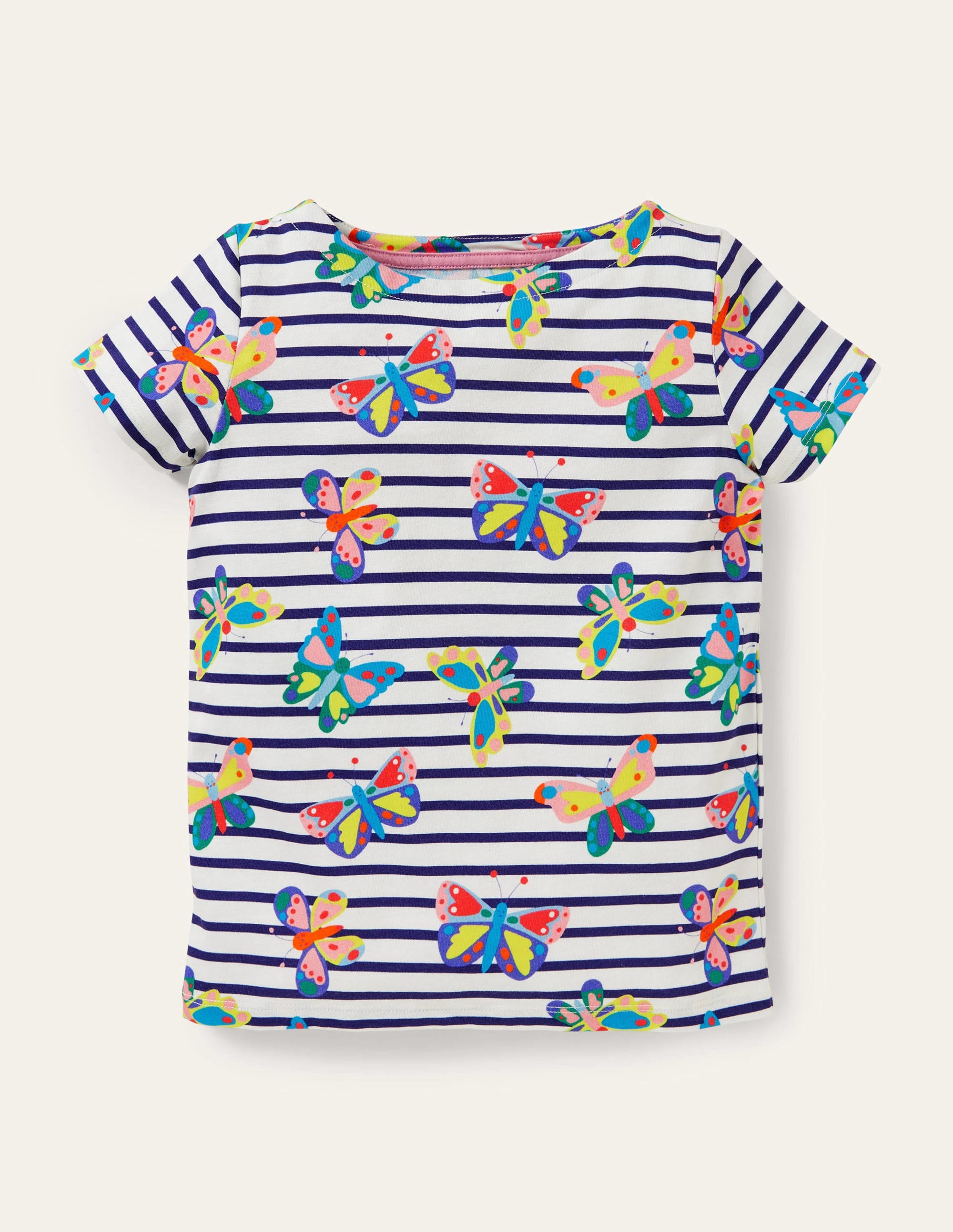 Kurzärmliges Bretonshirt-Bunt, Schmetterlinge/Gestreift - Image 1