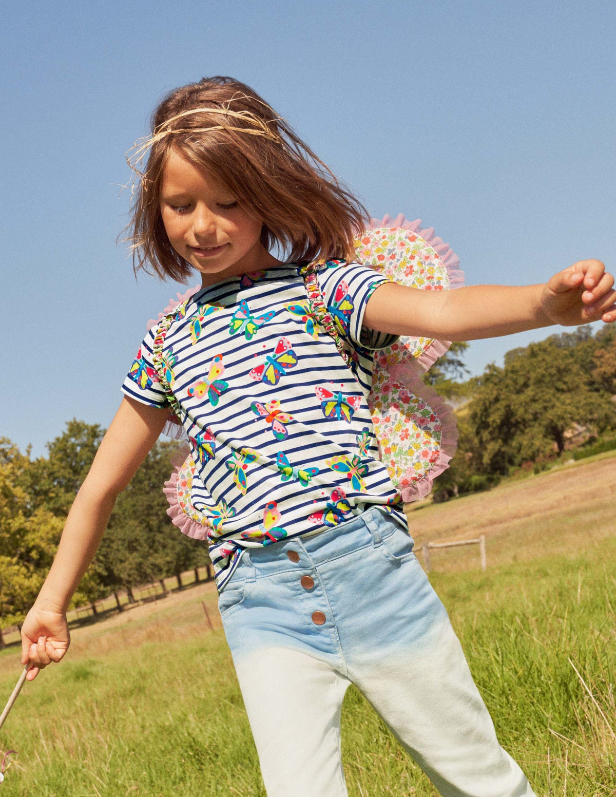 Kurzärmliges Bretonshirt-Bunt, Schmetterlinge/Gestreift-4