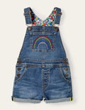 Fröhliche kurze Latzhose-Helles Vintageblau/Regenbogen, Denim