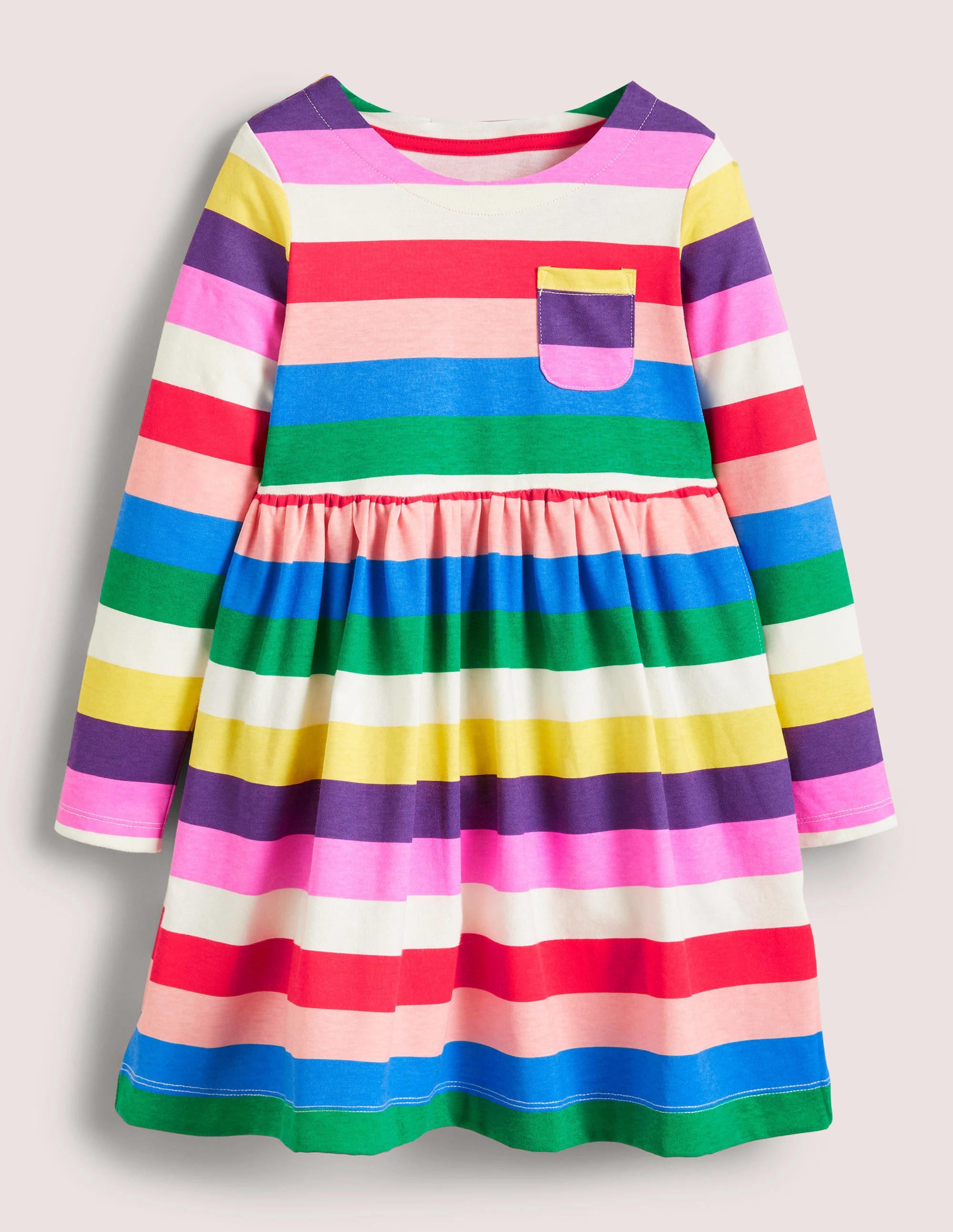 Robe en jersey fun à manches longues-Rayé arc-en-ciel multi - Image 1