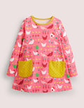 Printed Jersey Pocket Tunic-Sweet William Pink Hens