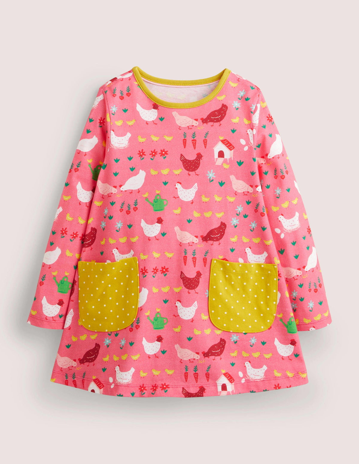 Printed Jersey Pocket Tunic-Sweet William Pink Hens-1