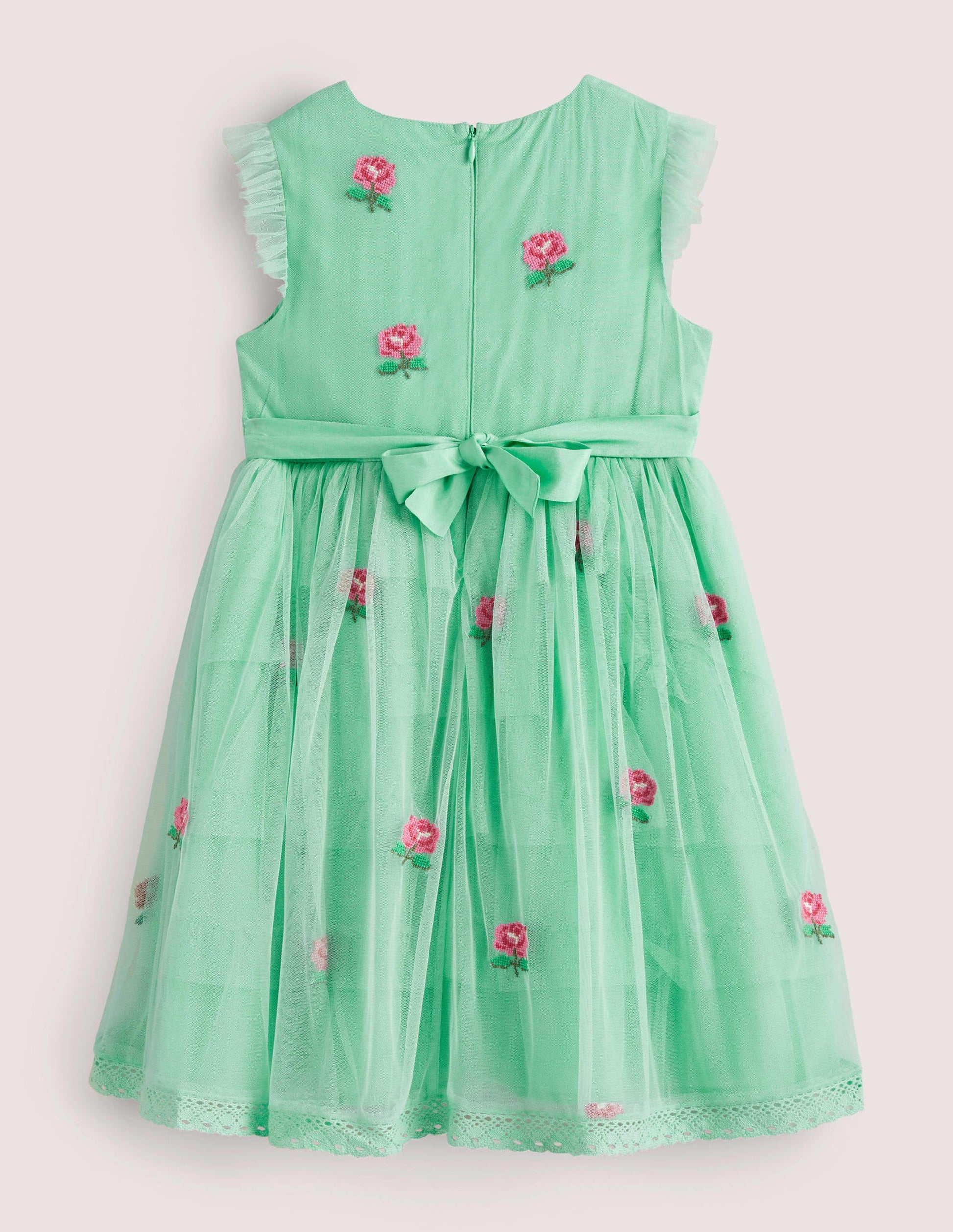 Tüll-Stufenkleid mit Stickerei-Brunnengrün, Blumen-2