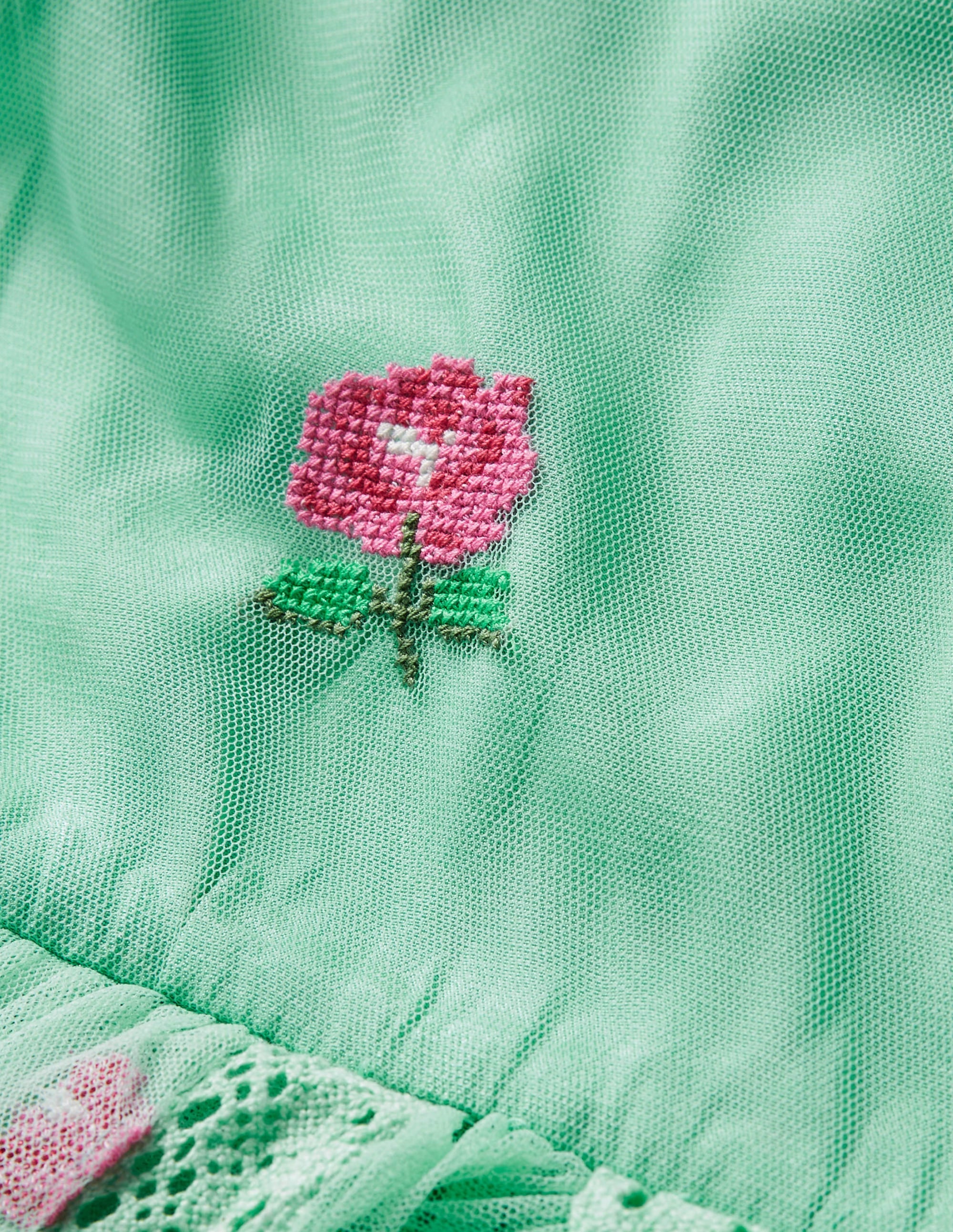 Tüll-Stufenkleid mit Stickerei-Brunnengrün, Blumen - Image 3