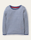 T-shirt ultra-doux en pointelle-Bleu tribord/ivoire