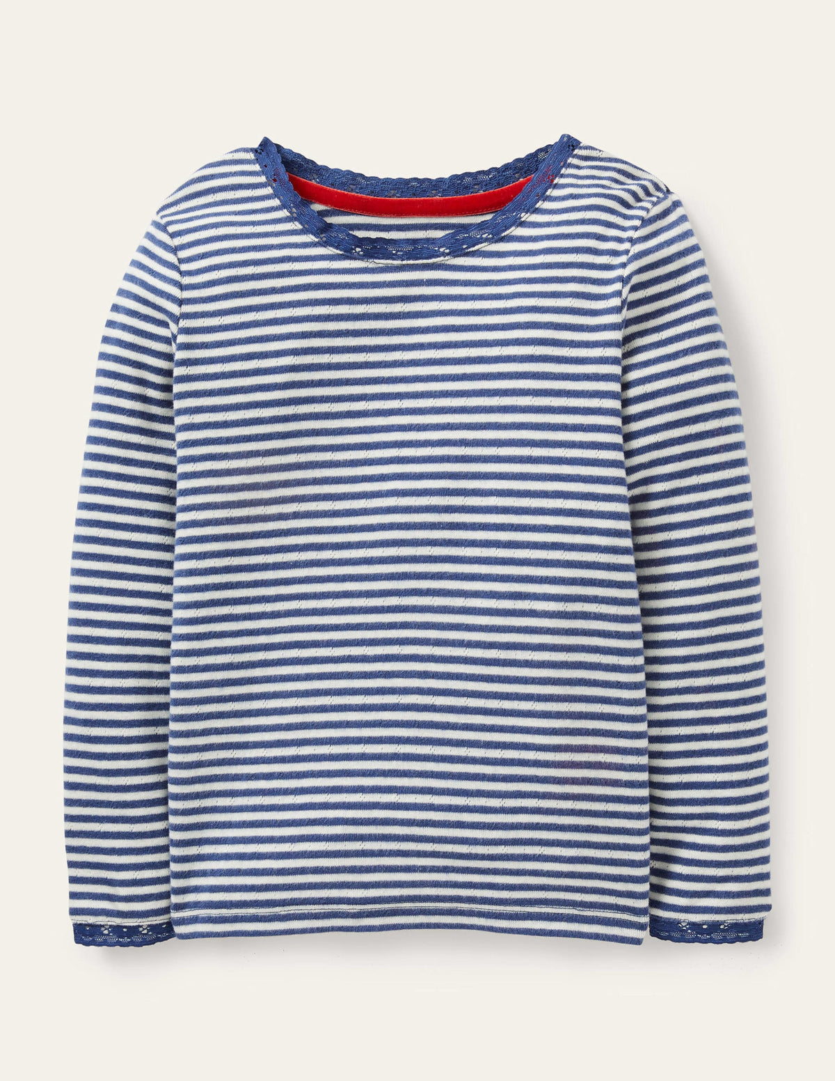 T-shirt ultra-doux en pointelle-Bleu tribord/ivoire-1