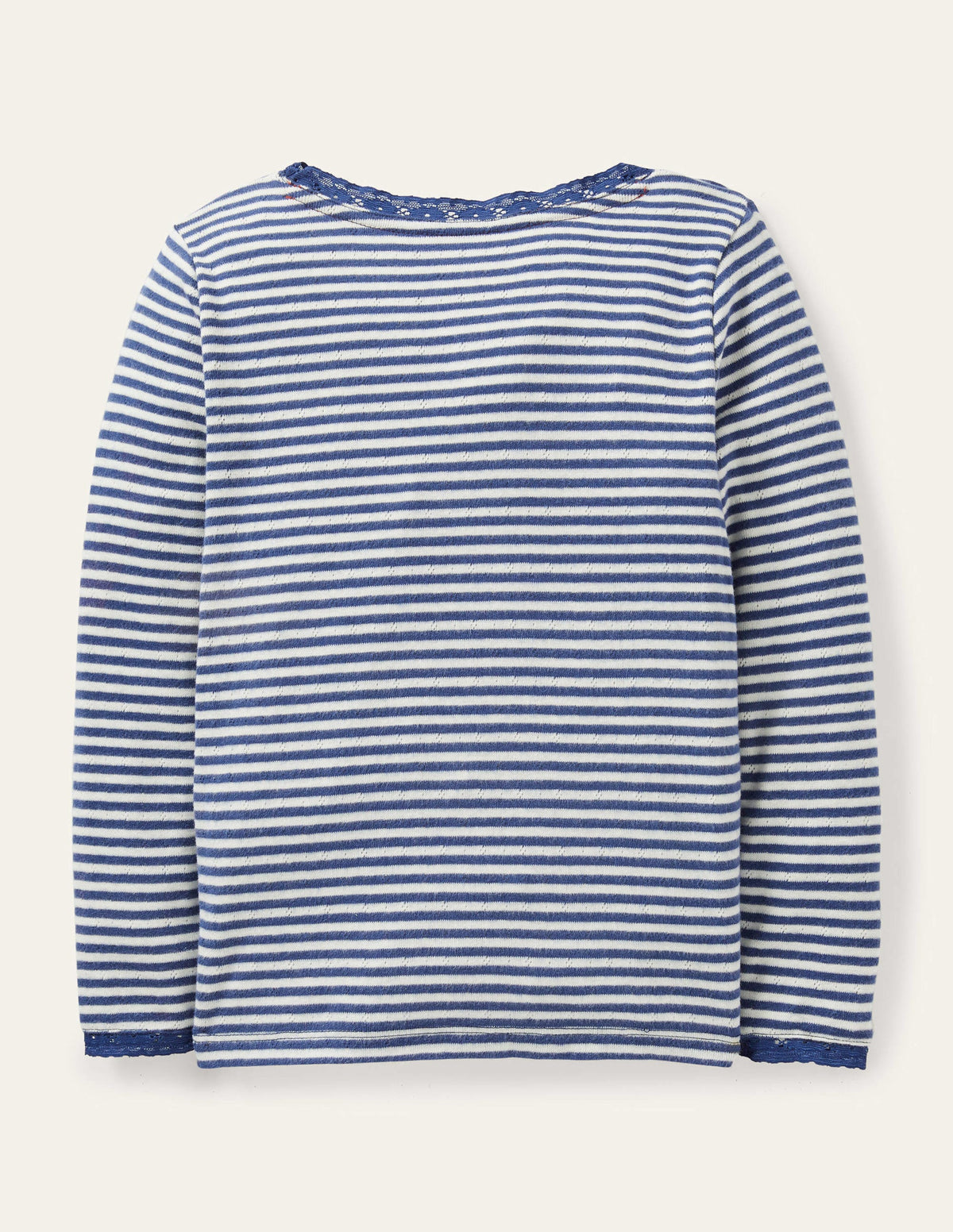T-shirt ultra-doux en pointelle-Bleu tribord/ivoire-2