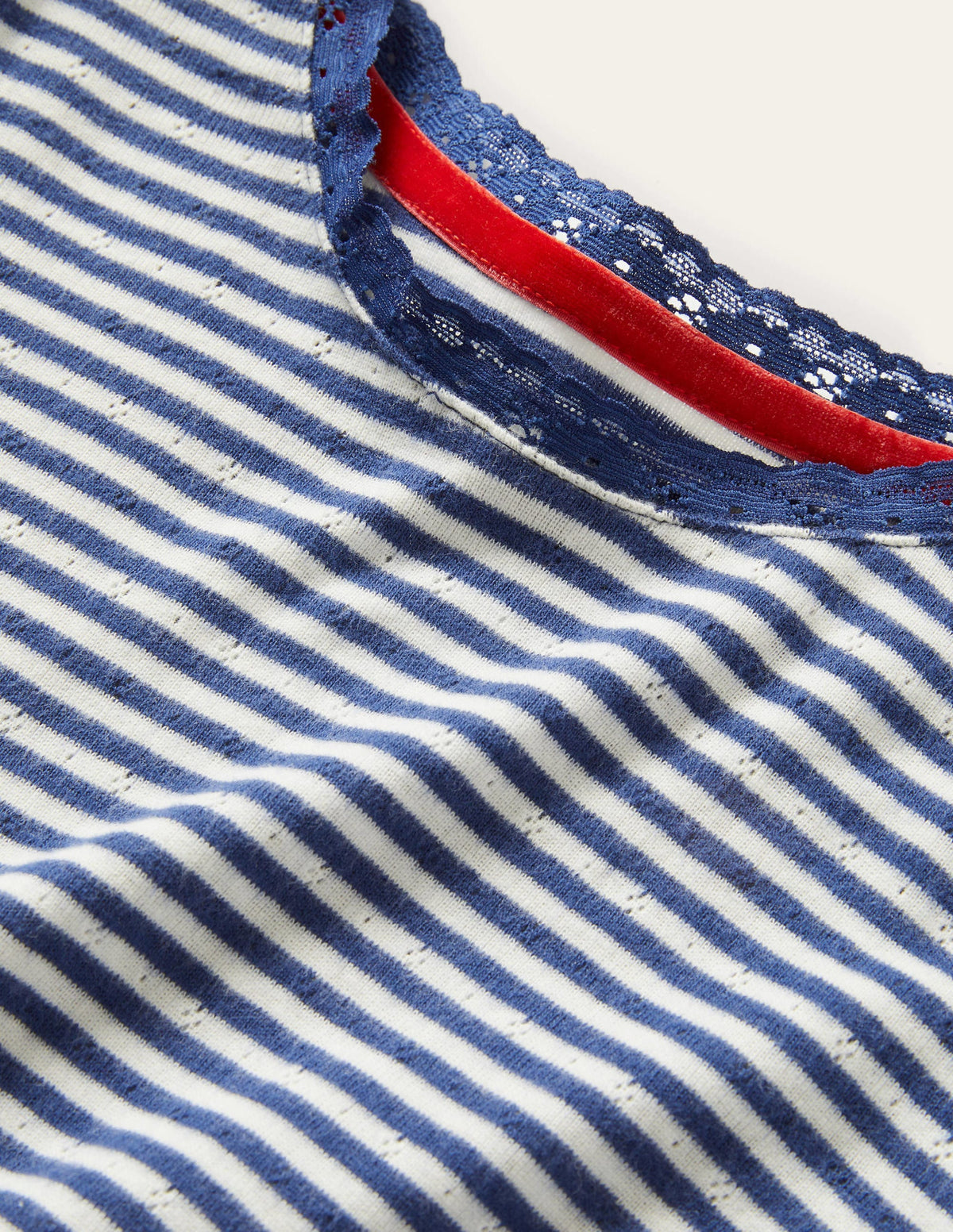 T-shirt ultra-doux en pointelle-Bleu tribord/ivoire-3