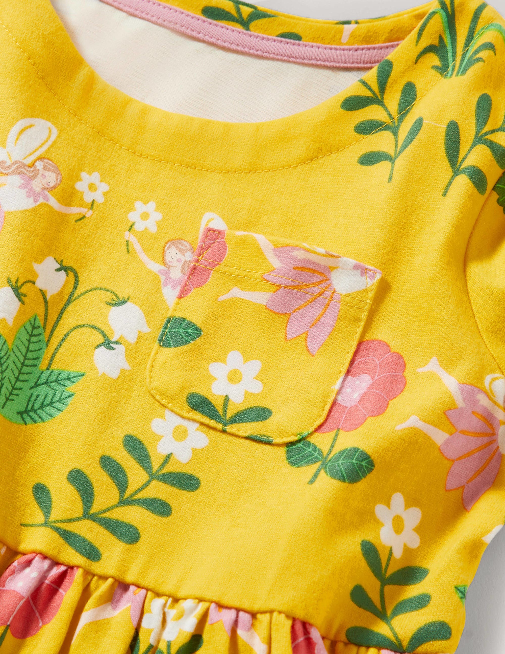 Short Sleeve Fun Jersey Dress-Sweetcorn Yellow Fairies - Image 3