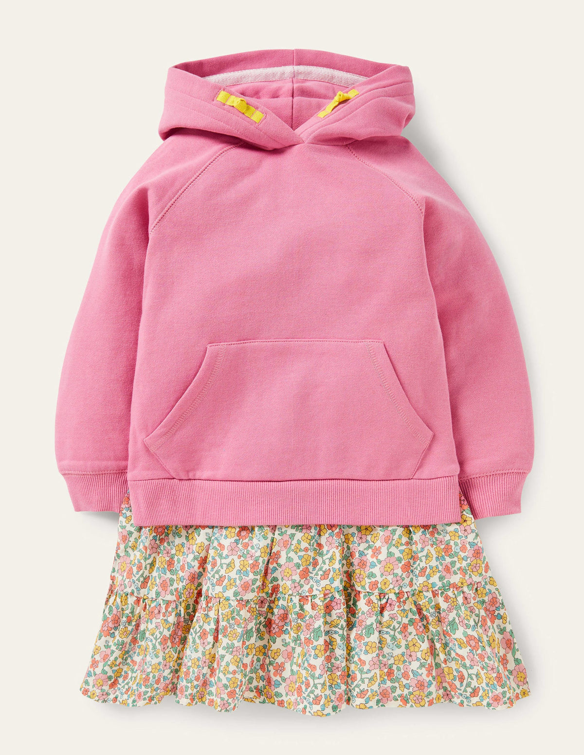 Bequemes Sweatshirt-Kleid mit Kapuze-Rosa, Filigranes Blumenmuster - Image 1