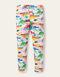 Fröhliche Leggings-Naturweiß, Dinosaurier/Sonnenuntergang