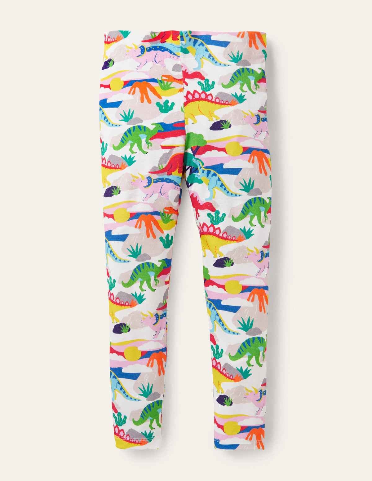 Fröhliche Leggings-Naturweiß, Dinosaurier/Sonnenuntergang-1