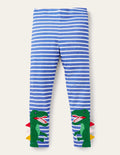 Fun Appliqué Leggings-Bright Marina/Ivory Dinosaur