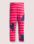 Pink Stripe Cat Print Halloween Leggings-Rosarot, Katzen