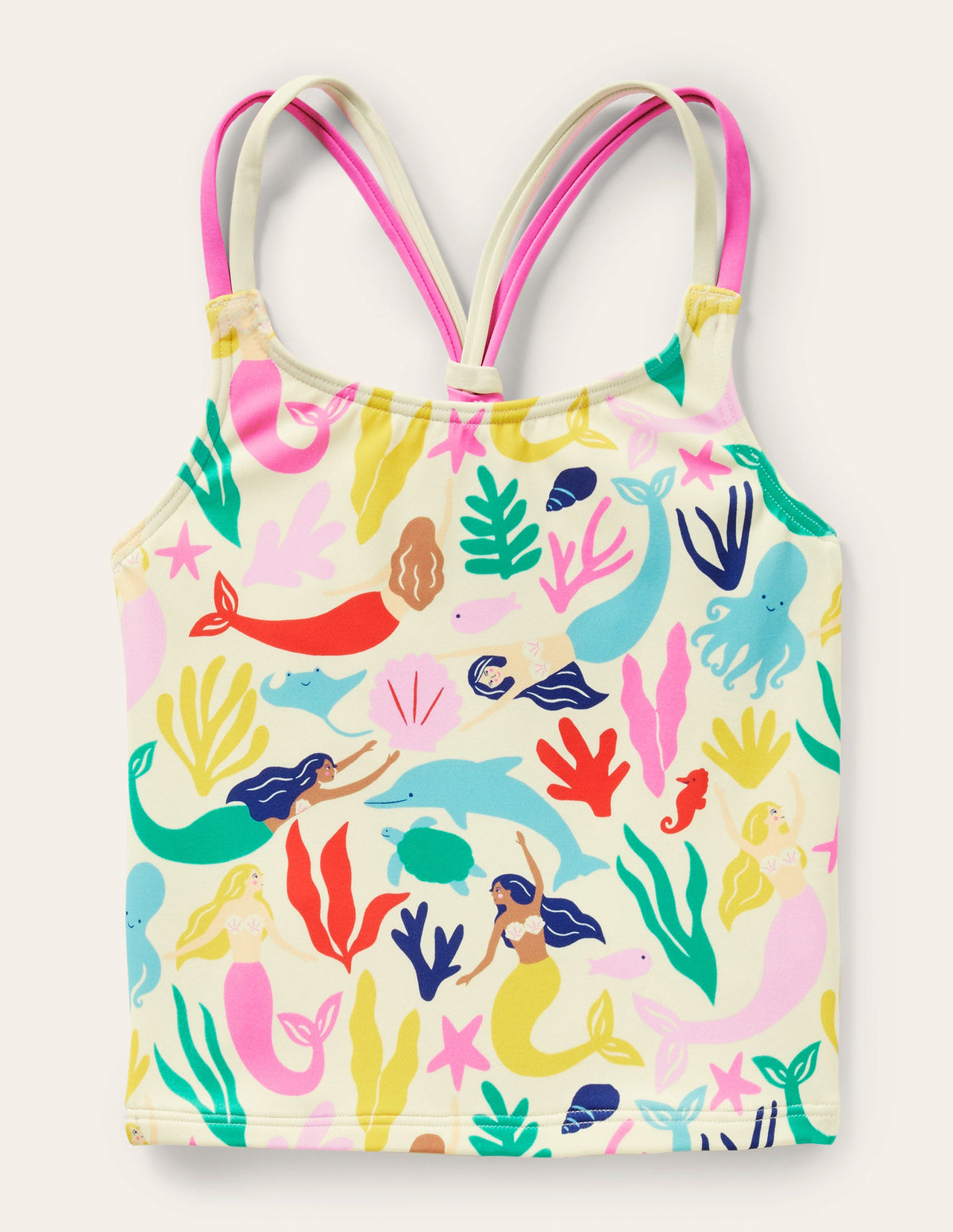 Patterned Tankini Top-Multi Mermaids-1