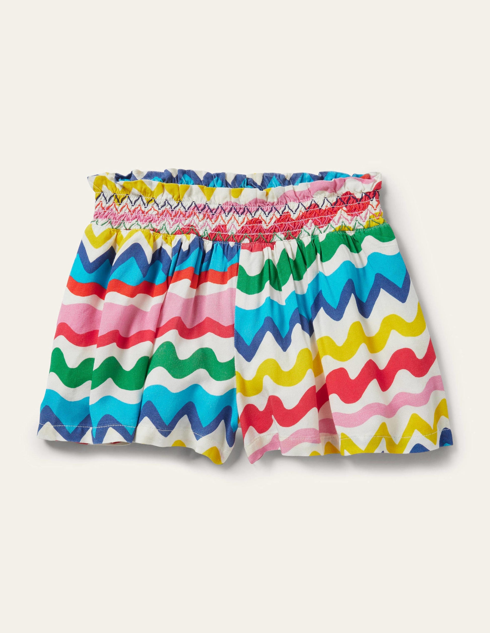 Culotte mit geraffter Taille-Bunt, Zackenlitzen-1
