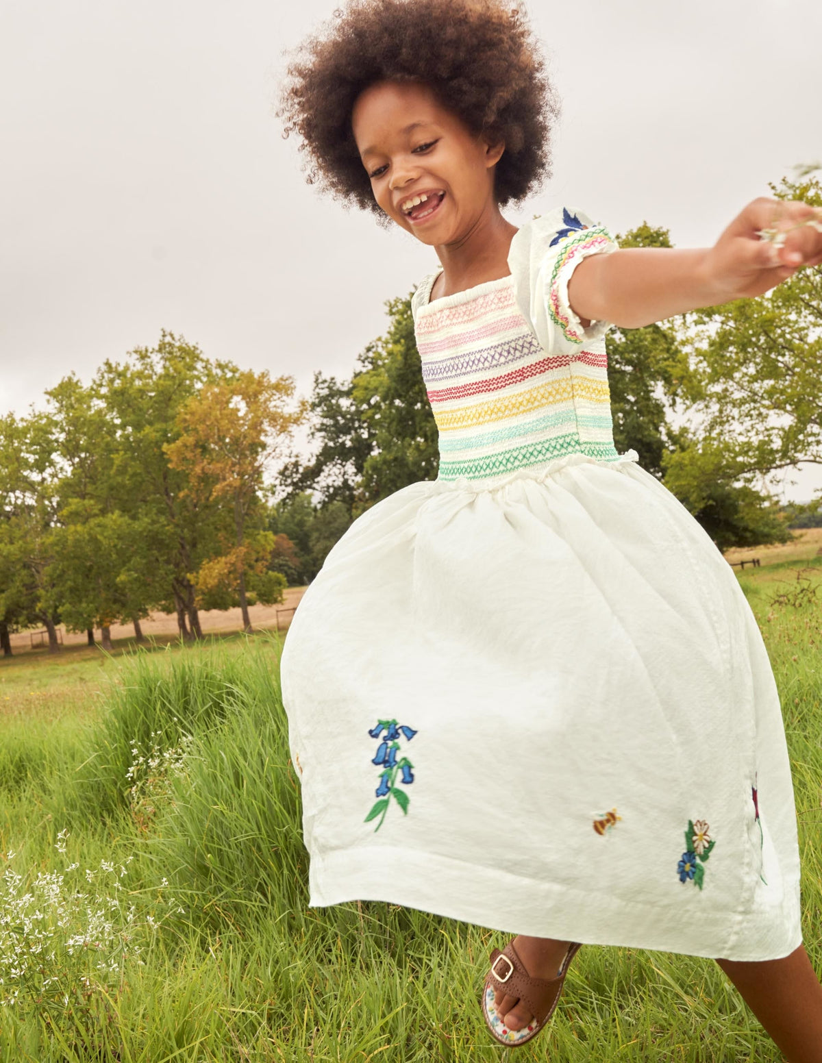 Robe florale à smocks-Brodé ivoire-4