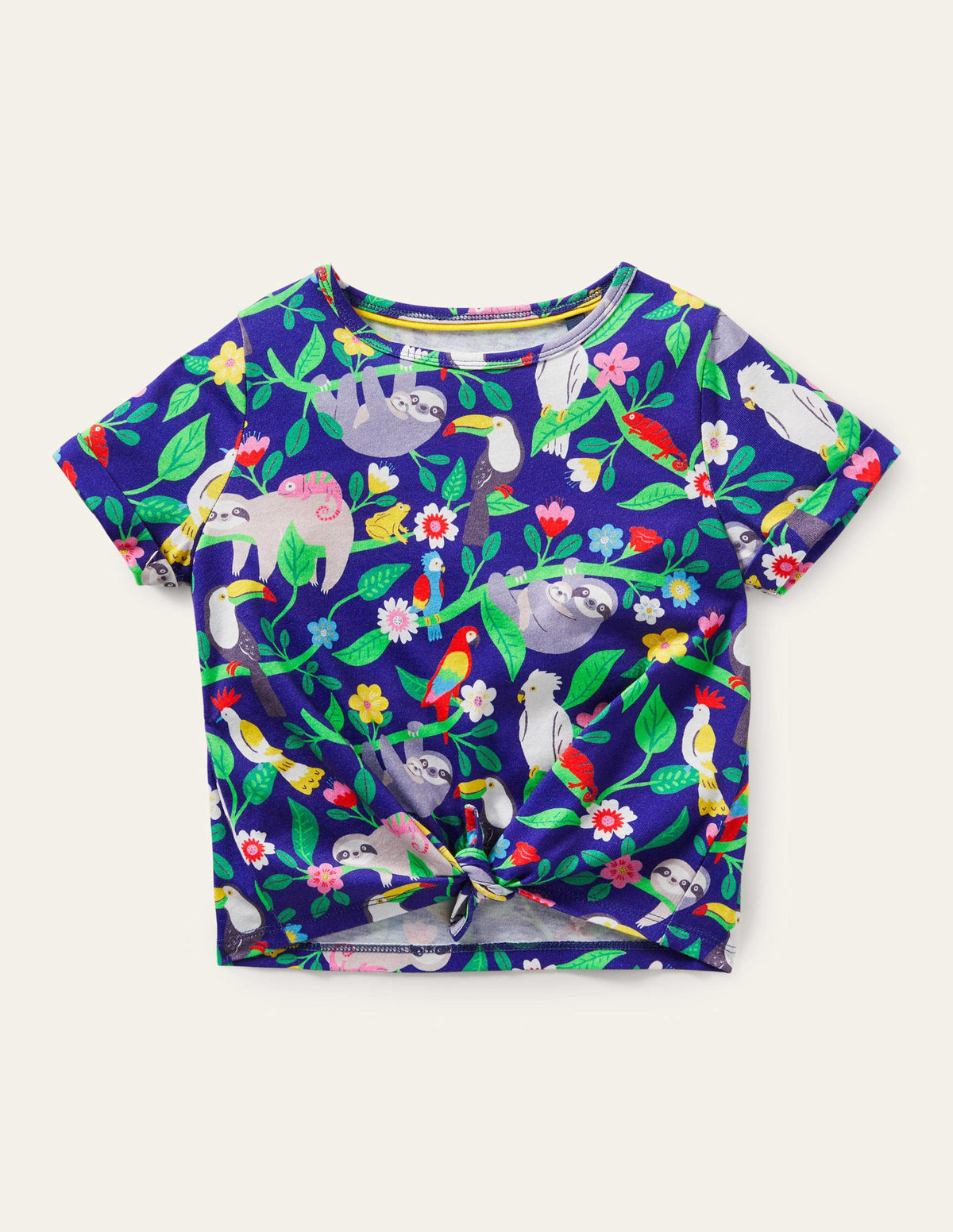 T-shirt noué sur le devant-Blue Wave Sloth - Image 1