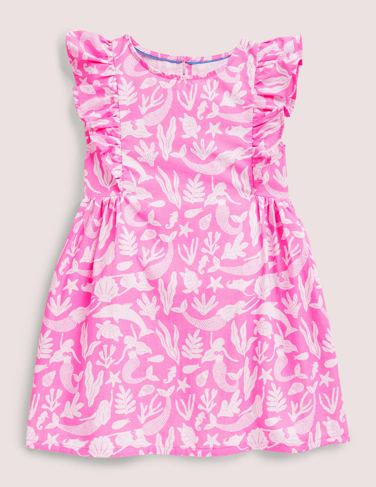 Gemustertes Kleid mit Rüschenärmeln-Erdbeereisrosa, Meerjungfrauen - Image 1