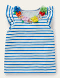 Ruffle Interest logo T-shirt-Ivory / Bright Marina Floral