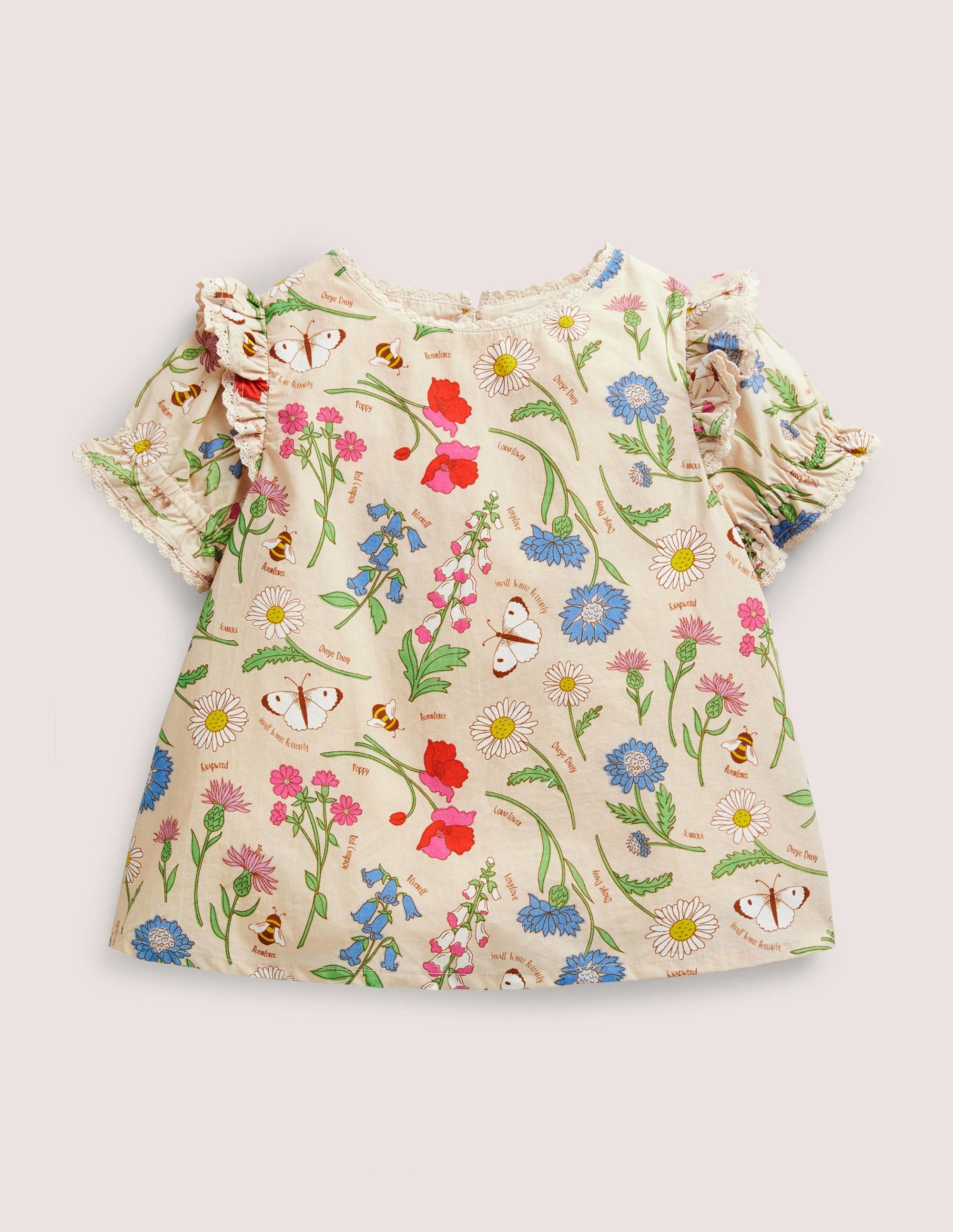 Blouse tissée et imprimée-Fleurs rose Provence poudré - Image 1