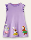 Lilac Frill Sleeve Appliqué Dress-Animaux en tutu violet aster