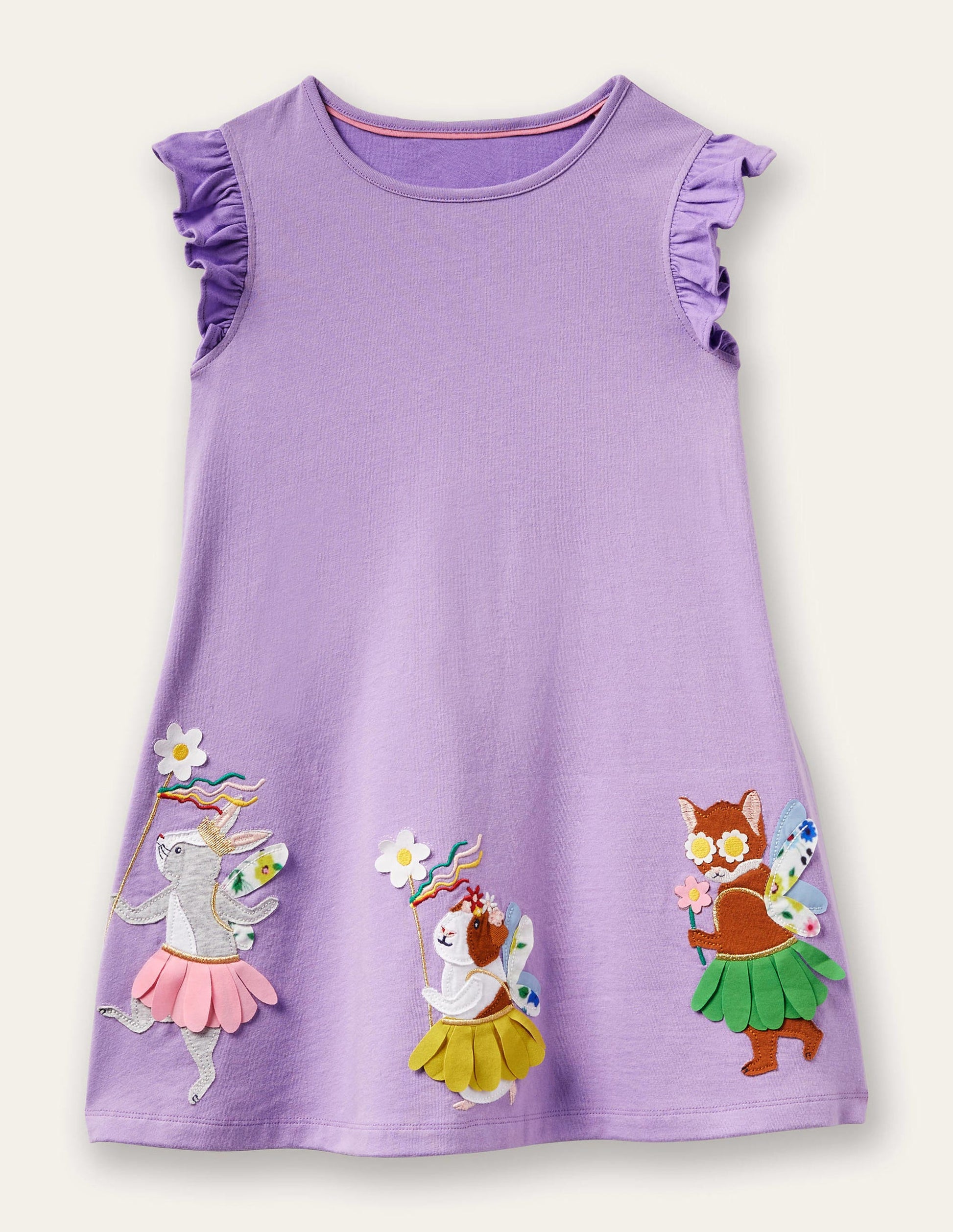 Lilac Frill Sleeve Appliqué Dress-Animaux en tutu violet aster-1