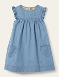 Denim Love Heart Frill Sleeve Dress-Denim vintage moyen