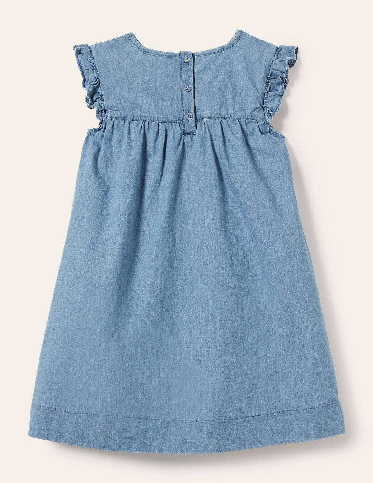 Denim Love Heart Frill Sleeve Dress-Denim vintage moyen-2