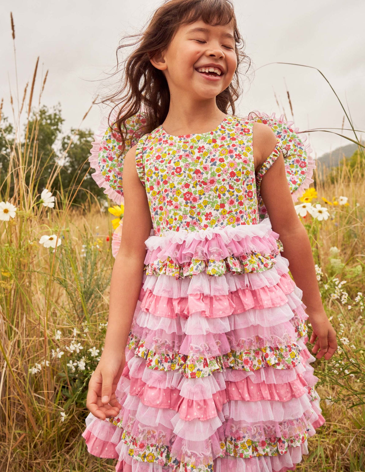 Tulle Ruffle Dress-Formica / Ivory Ditsy Floral - Image 4