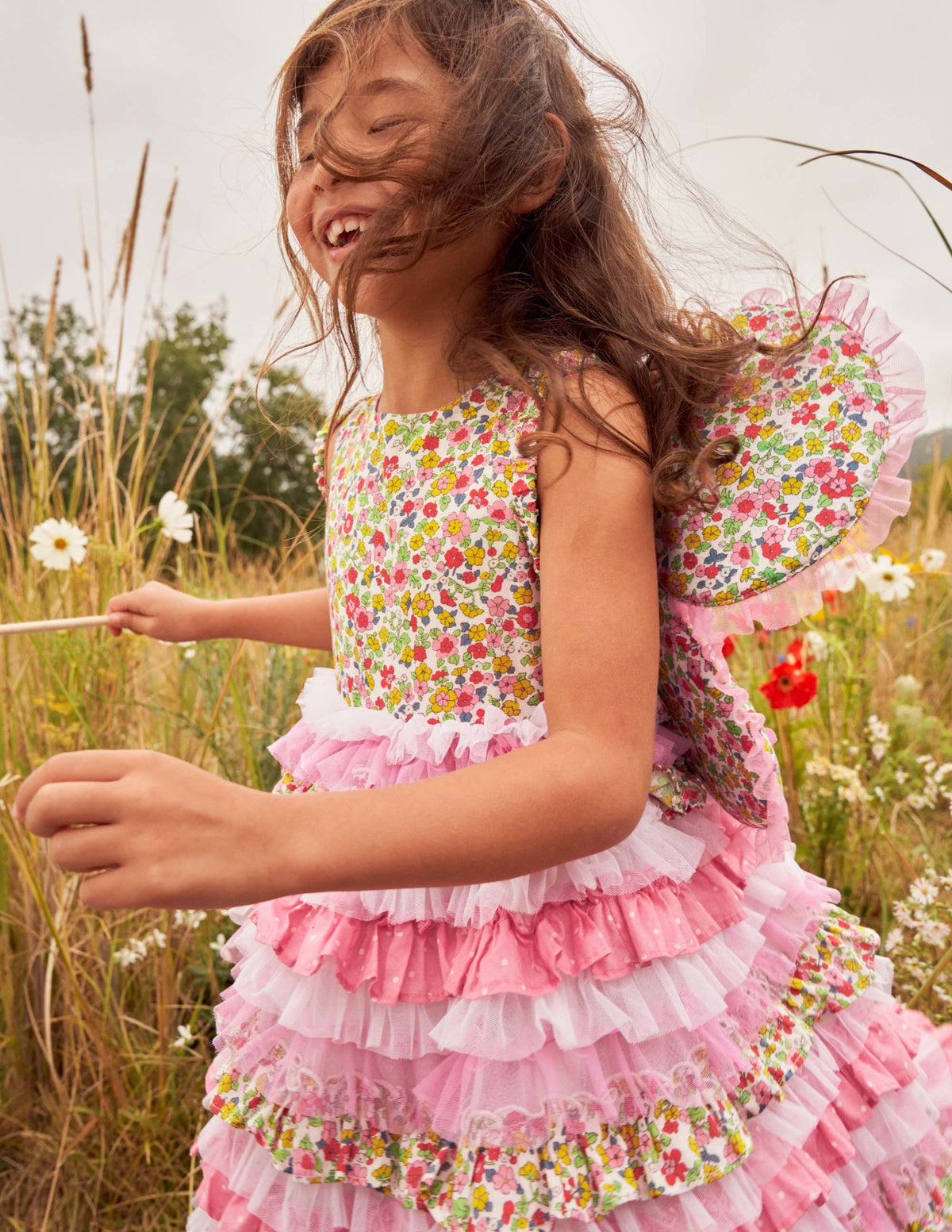 Tulle Ruffle Dress-Formica / Ivory Ditsy Floral-5