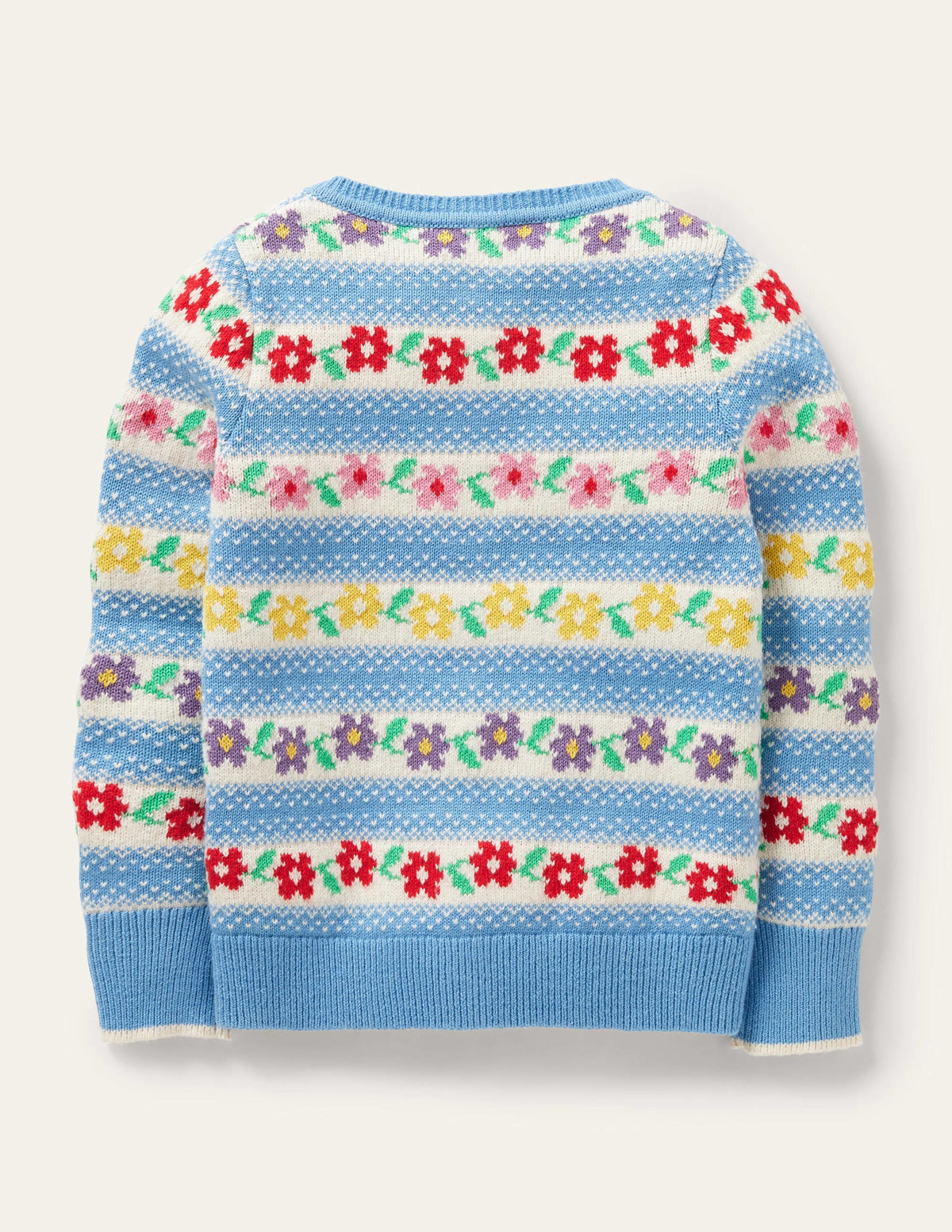 Blue Floral Fair Isle Cardigan-Blau, Blumen-Fair-Isle-Muster - Image 2