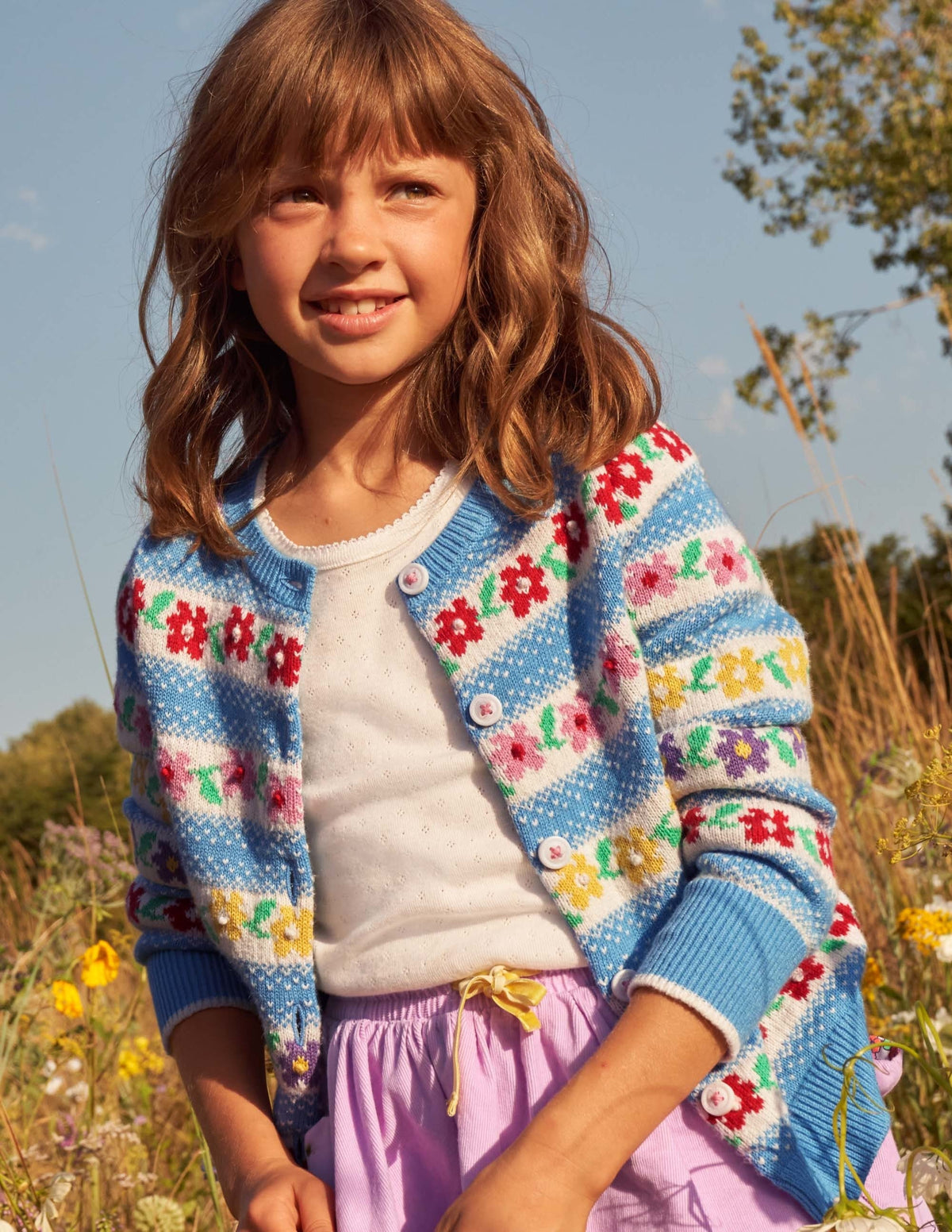 Blue Floral Fair Isle Cardigan-Blau, Blumen-Fair-Isle-Muster-6