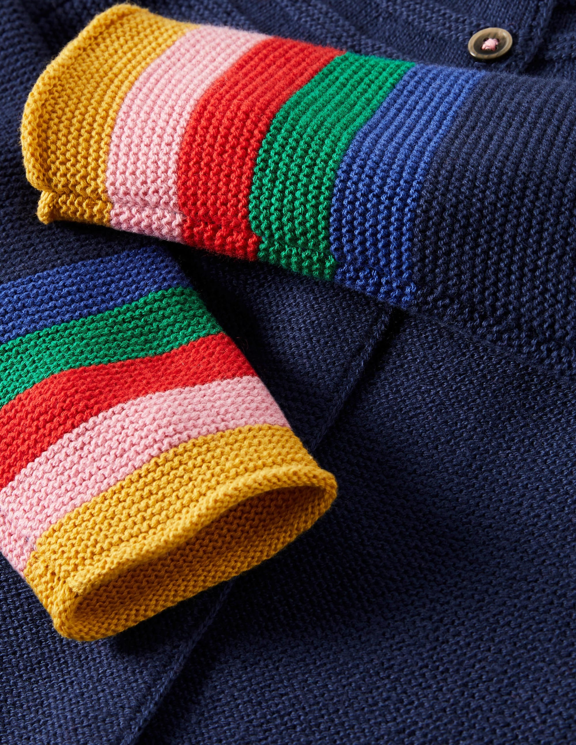 Navy Rainbow Sleeve Cashmere Blend Cardigan-Schuluniform-Navy, Regenbogen - Image 3