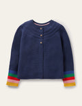 Navy Rainbow Sleeve Cashmere Blend Cardigan-Schuluniform-Navy, Regenbogen